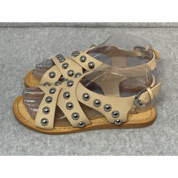 Marc Fisher Prancer - Studded LEATHER Tan/Nude Flat Sandals - Size 6 - Picture 4 of 7